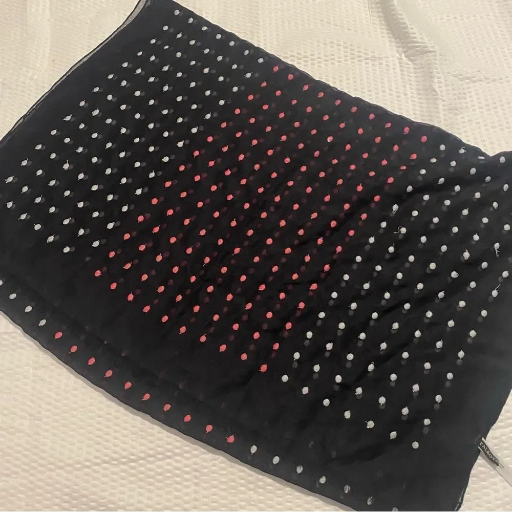 Polka dot scarf tablets Swiss dot pink white navy blue fringe